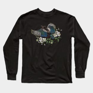 Magpie bird flower embroider Long Sleeve T-Shirt